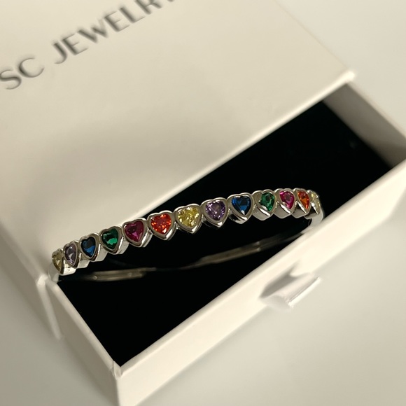 Heart Bangles Bracelets Platinum Plated Silver Color Luxury Jewelry (2 piece) - Picture 3 of 12